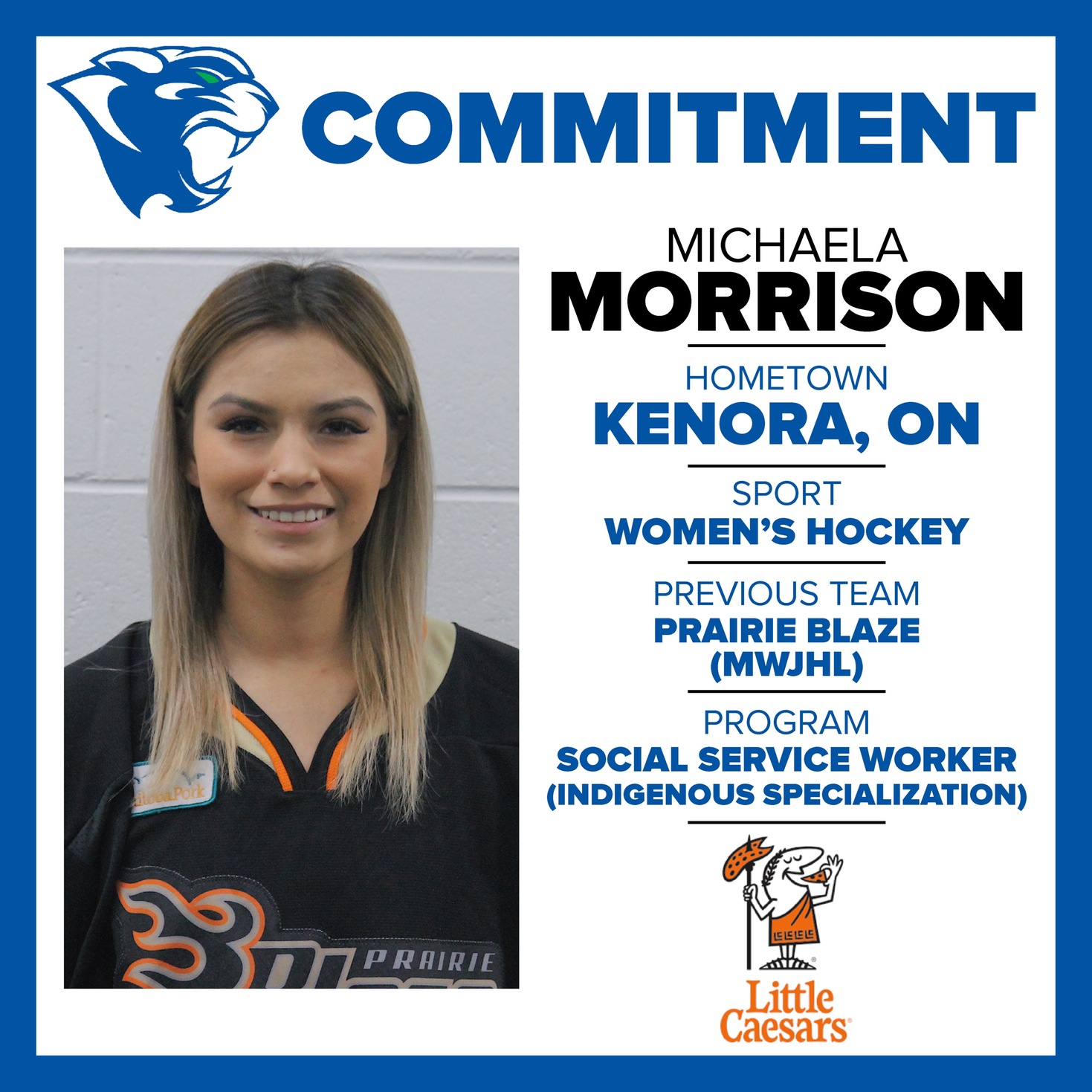 Cougars are excited to announce Michaela Morrison has committed to Women's Hockey